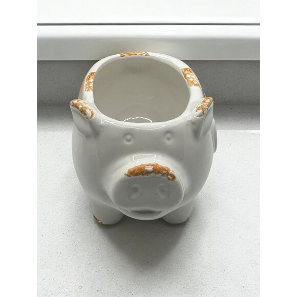 Vintage Ceramic Pig Planter With OINK Text - White & Distressed Orange - Picture 9 of 12
